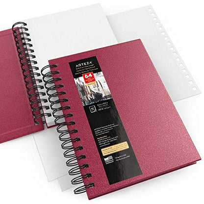 ARTEZA Watercolor Sketchbook, 3-Pack, 64 Pages Each, 5.5 x 8.5 Inches, Pink Hardcover, 140-Pound Spiral-Bound Paper - color: Pink, size: 5.5x8.5 inch - 3 pack