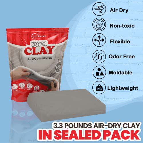 3.3 lbs Moldable Cosplay Foam Clay (Gray) - Air-Dry High Density for Intricate Designs Dries Evenly Within 24-48 Hours Sandable and Paintable - color: Grey, size: 1500g