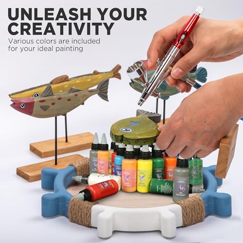 XDOVET Airbrush Paint 28 Colors (30 ml/1 oz) with 2 Thinner - Ready to Spray Opaque Neon Colors Water-Based Premium Acrylic Paint Kit for Beginners, Hobbyists and Artists