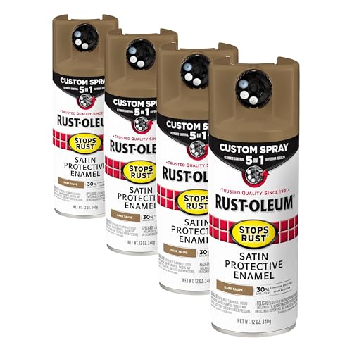 Rust-Oleum 376878 Stops Rust Custom Spray 5-in-1 Spray Paint, 12 oz, Satin Dark Taupe (Pack of 4) - color: Satin Dark Taupe, size: 12 Ounce (Pack of 4)