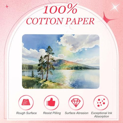MECCANIXITY 20 Sheets Watercolor Postcards, 100% Cotton 4x6 Inch Watercolor Paper with Pink Tin Box Blank Postcards Rough for Mailing Painting Invitations Greeting Cards(140lb/300gsm) - color: Pink