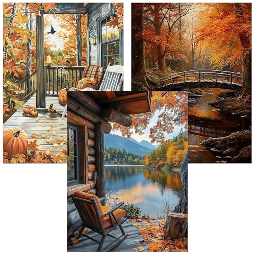 Ekuxom 3 Pack Fall Diamond Art Kits for Adults - Diamond Painting | 5D DIY Round Full Drill Diamond Dot Gem Art Crystal Kits for Home Wall Decor 12x16inch - color: 3 Pack-Fall