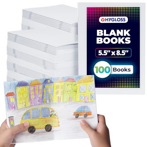 Hygloss Blank Books - Bulk 100 Pack – 5.5" x 8.5" A5 White Paperback Blank Books for Kids to Write Stories, Doodle, Arts & Crafts – Plain Drawing Sketchbook, Unlined Journal, Notebook Without Lines - color: White, style: 100 Books