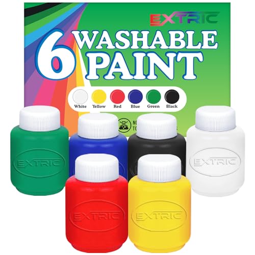 EXTRIC Washable Paint for Kids 6 PK Tempera Finger Paints 2oz Bottles | Non-Toxic 6 Colors Washable Tempera Paints, 2 oz Bottles Ideal for Toddlers and Kid Art Supplies and School Projects - size: 2 Ounce (Pack of 6)
