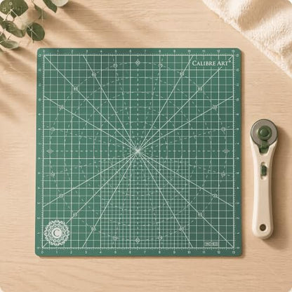 Calibre Art Rotating Self Healing Cutting Mat 14x14 (13" Grid), Quilting | Perfect for Quilting & Art Projects. Smooth, Non-detachable Rotation, Warp-Proof & Odorless, EN 71-3 Certified.