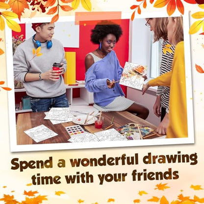 Teling 12 Pcs Fall Pre Drawn Stretched Canvas Kit for Adults Painting Pre Printed Canvas Outline for DIY Painting Party Favor, 6 x 6 x 0.6 Inches(Fall) - style: Fall