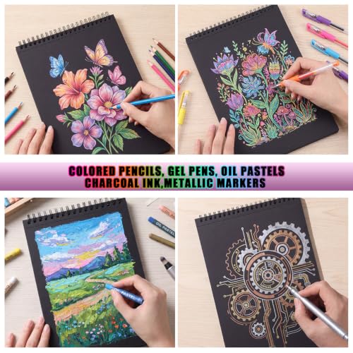 Black Sketch Pad 7.6 × 10 in, 50 Sheets, Spiral Bound Sketchbook | Black Paper for Gel Pens, Metallic Markers, Pencils & Pastel; Mixed Media Sheets; Lay-Flat Top Spiral - size: 7.6×10 Inch (1 pack)