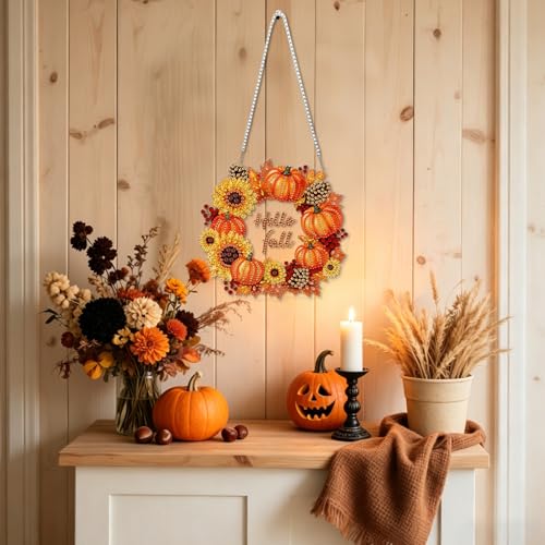 CEOVR Pumpkin Sunflower Hanging Diamond Art for Adults, Halloween Fall Diamond Painting Pendant, DIY Special Shape Gem Art Window Ornament, Acrylic Home Wall Decor with Chain, Box Kit 7.87×7.28inch - color: 23-Pumpkin