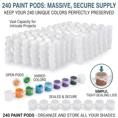 40 Empty Paint Containers with Lids - Mini Paint Pods | 240 Paint Pots with Lids, 40 Empty Paints Container Strips (3 ml/0.1 oz),40 Brushes,460 Labels for Paint Organization - color: 40 Strips+30 Flat+10miniature Brush+460 Labels