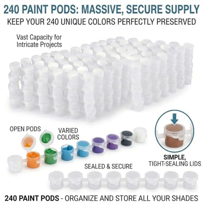 40 Empty Paint Containers with Lids - Mini Paint Pods | 240 Paint Pots with Lids, 40 Empty Paints Container Strips (3 ml/0.1 oz),40 Brushes,460 Labels for Paint Organization - color: 40 Strips+30 Flat+10miniature Brush+460 Labels