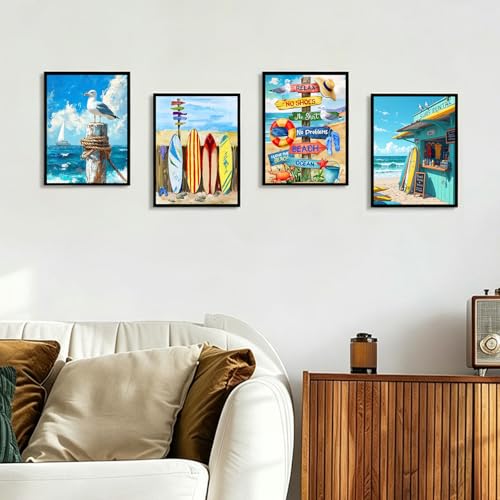 4 Pack Paint by Numbers Kit for Adults with Frame, Beach DIY Painting Kit - color: CYOP4P03
