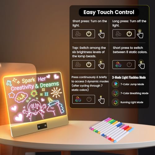 16" Rechargeable LED Drawing Board for Kids, 3 Modes & 8 Colors Glow Doodle Light Up Drawing Tablet, Neon Acrylic Dry Erase Board with Stand, Creative Art Toy Gift for Girls Boys Birthday Christmas - color: White