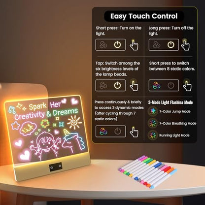 16" Rechargeable LED Drawing Board for Kids, 3 Modes & 8 Colors Glow Doodle Light Up Drawing Tablet, Neon Acrylic Dry Erase Board with Stand, Creative Art Toy Gift for Girls Boys Birthday Christmas - color: White