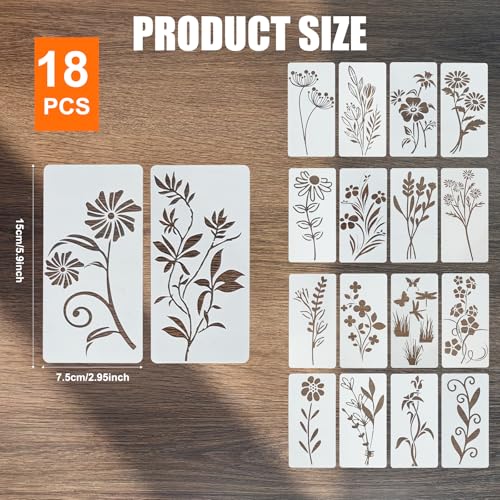 18 Pcs Floral Stencils for Painting Flower Leaf Stencil Template Retro Reusable Furniture Cake Decorative Stencils Border for Wood DIY Craft Canvas Fabric - style: Floral Leaf