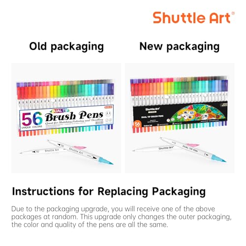 Shuttle Art Dual Brush Marker Pens, 56 Colors Water-based Ink, Dual Tip Calligraphy Pens Fineliner and Brush Tip perfect for Kids Adult Artist, Hand Lettering, Journal, Doodling, Writing - color: 56 Colors