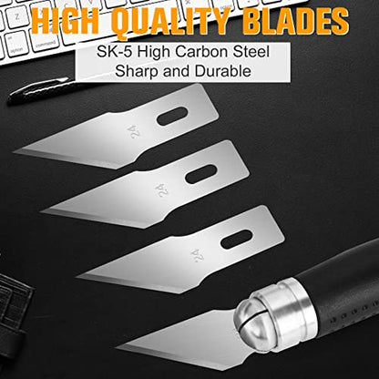 JETMORE 100 Pack Exacto Knife Blades #24, Craft Knife Blades Hobby & Craft | Broad #24 SK5 edges handle carving and shaping, hobby knife blades suit wood and foam, with craft blades stored in a box - size: #24