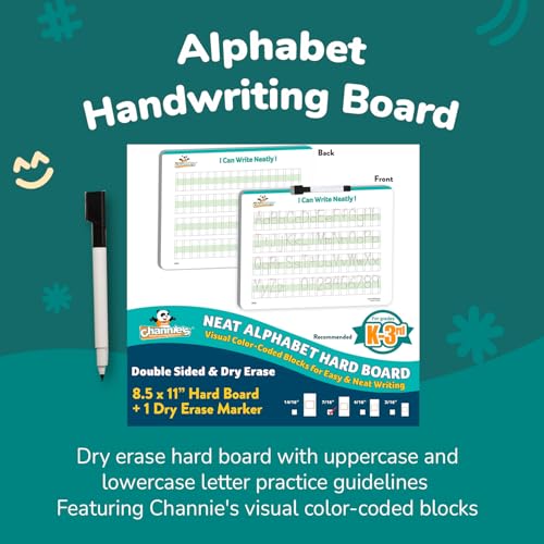Channie’s Visual Dry Erase Neat Alphabet Hard Board for 1st, 2nd, 3rd Elementary School Students, Handwriting Practice, Homeschool Learning Supplies and Summer Teaching Workbooks - style: Neat Alphabet
