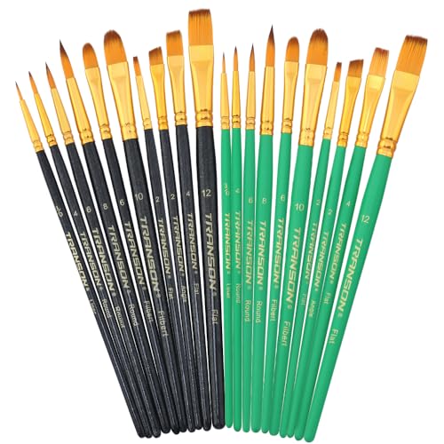 Transon 20pcs Artist Painting Brush Set for Acrylic Watercolor Gouache Hobby Craft Face Rock Painting Black and Green Color - color: Black and Green