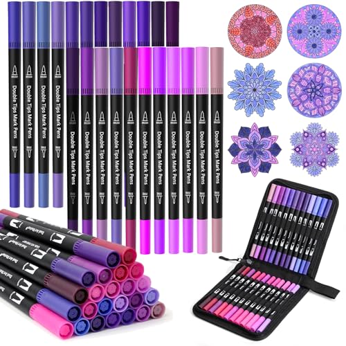 Purple Dual Tip Brush Pen,Colored Fine & Brush Calligraphy Pens, Dual Tip Purple Markers for Adult Coloring Books Drawing Planner Calendar Art Sketch Outlining Sketching Calligraphy - color: Purple