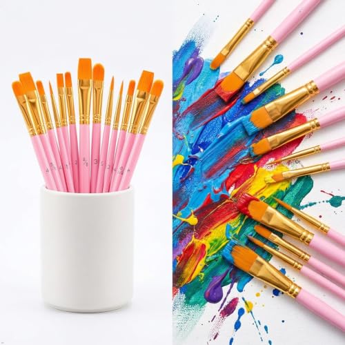 Soucolor Paint Brush Set –40Pcs Acrylic Watercolor Brush Multi-Size for Art | Round Pointed Tip for Acrylic Oil Watercolor Painting, Canvas Rock Body Face Nail Art Crafts, Pink - color: Pink, size: 40-Pack