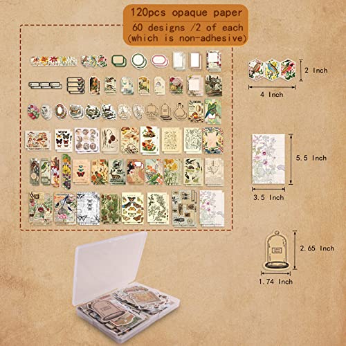 200Pcs Vintage Scrapbook Stickers, Aesthetic Junk Journal Stamping Supplies Kit, Scrapbooking Ephemera Washi Paper for Bullet Journaling Planners Diary Collage - style: Nature