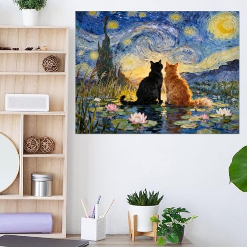 Black Cat Diamond Art Kits for Adults Cute Diamond Painting Kit Beginner - color: DP03668, size: Round Drill