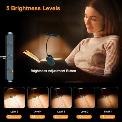 Gritin Rechargeable Book Light for Reading in Bed with 19 LED | Eye Caring 3 Color Temps, 5 Brightness Levels, Memory Function, 90 Hrs Runtime Flexible Goose Neck Clip on Light-Aquamarine - color: Aquamarine