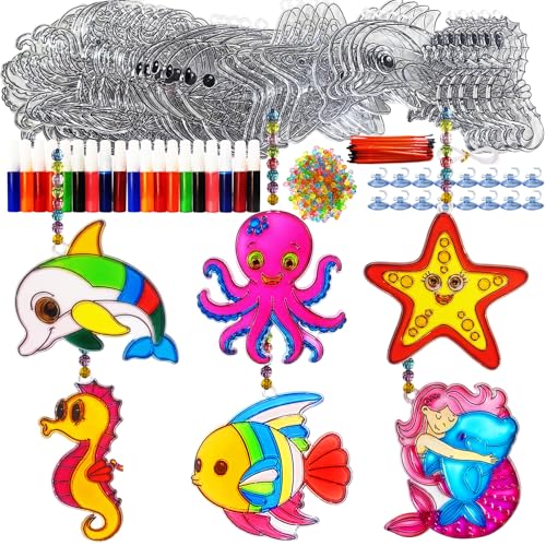 30 Set Ocean Animal Suncatcher Craft Kits, DIY Under the Sea Window Art | Featuring DIY window art for summer activities, sea-themed parties, and home decor beach-themed events - style: Ocean