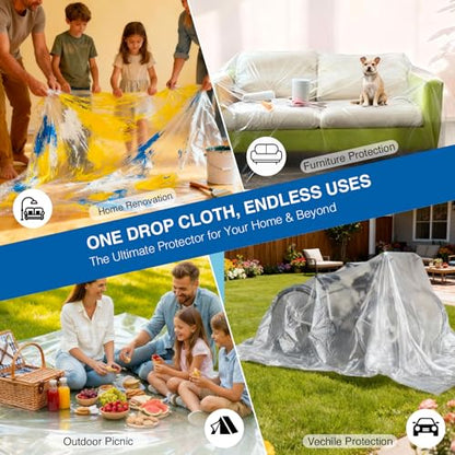 3 Pack 9x12 FT Plastic Drop Cloths for Painting, Disposable Sheeting & Tarp - color: 3-Pack