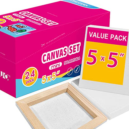 AUREUO Mini Stretched Canvas - 5x5 Inch/24 Pack - 2/5 Inch Profile Tiny Square Canvas Boards for Painting - Art Gift Set Bulk Pack Canvases for Acrylic Halloween Painting & Craft - size: 5"x5"