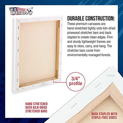 U.S. Art Supply 20"x24" Stretched Canvas for Painting, 3/4" Profile, 3-Pack - size: 20" x 24"