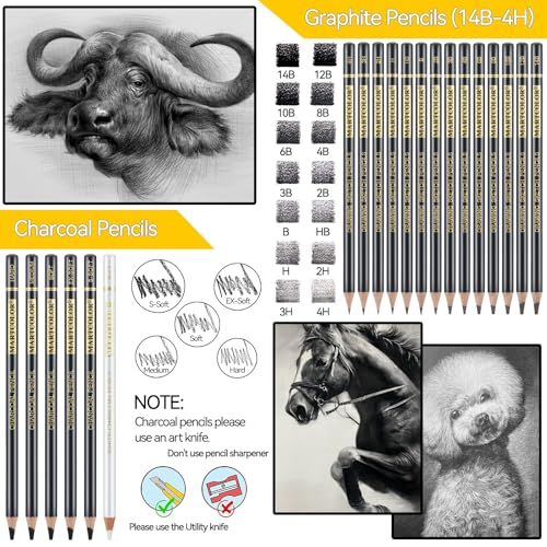 MARTCOLOR 26 Pcs Drawing Sketching Pencil Set, Graphite Pencils (14B-4H)