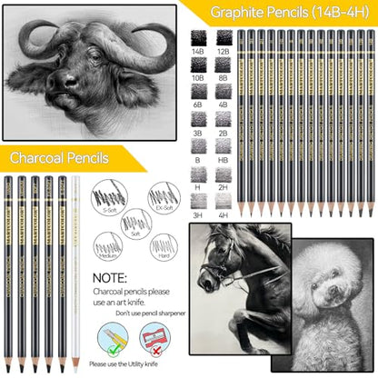 MARTCOLOR 26 Pcs Drawing Sketching Pencil Set, Graphite Pencils (14B-4H)
