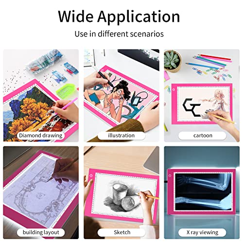 XIAOSTAR Light Box Drawing Pad, Tracing Board with Type-C Charge Cable and Brightness Adjustable for Artists, AnimationDrawing, Sketching, Animation, X-ray Viewing (A4-P-Pink-New)