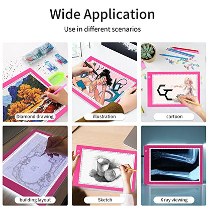 XIAOSTAR Light Box Drawing Pad, Tracing Board with Type-C Charge Cable and Brightness Adjustable for Artists, AnimationDrawing, Sketching, Animation, X-ray Viewing (A4-P-Pink-New)