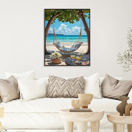 Paint by Numbers Kit for Adults, Hammock Beach Number Painting Canvas Kit - color: LBOPNFP2