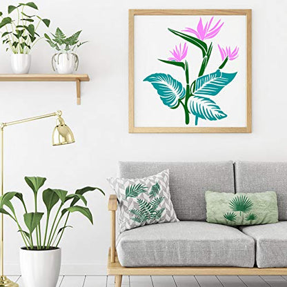 Tenare 9 Pieces Reusable Painting Stencil Plastic Paint Stencils Summer Pattern Drawing Templates Reusable Craft for Painting (Leaves) - style: Tropical
