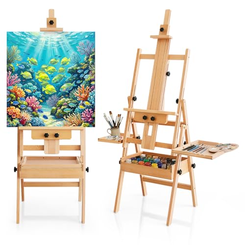 Multi-Function Beech Wood Art Easel for Painting, Flat Desk Easel Stand - color: Medium Natural