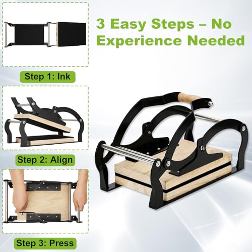 A4 Manual Lever Linocut Printing Press, Suitable for 25mm Thick Blocks, Even Pressure on Large Format, Reinforced Structure,Linocut Press Machine Design Includes Felt Pad & Rubber Roller