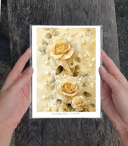 Decoupage Paper Pack (35 Sheets 6"x8") Golden Rose Elegance: Gorgeous Roses in Soft Pastel Shades Combined with Golden Accents and Delicate Pearl Embellishments, Creating a Graceful, Timeless Feel - color: ThirtyFour