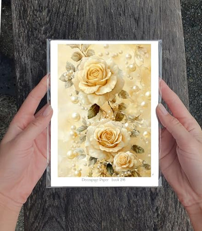 Decoupage Paper Pack (35 Sheets 6"x8") Golden Rose Elegance: Gorgeous Roses in Soft Pastel Shades Combined with Golden Accents and Delicate Pearl Embellishments, Creating a Graceful, Timeless Feel - color: ThirtyFour