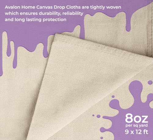 Canvas Drop Cloth for Painting 9x12 feet Pack of 2-8oz Painters Drop Cloths for Painting - All Purpose Canvas Tarps for Floor & Furniture Protection - Recycled Cotton Fabric - size: 9x12 Ft - 2 pc