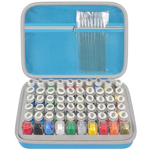 Model Paint Storage Case for Testors, Holds 60 Bottles, Paints Not Included | 9 Detail Brushes Included, Hard Shell Carrying Bag, Foam Slots, for Model Builders, Miniature Painters, Home Travel Use, Blue - color: Blue