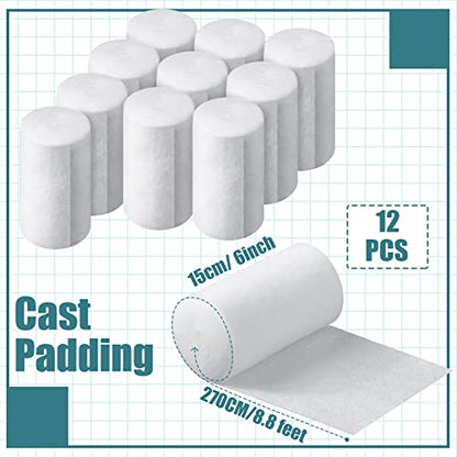 Nuanchu 12 Rolls Medical Cotton Cast Padding Plaster Cloth,6 Inch X 8.8 ft | Individual Wrapped, Undercast Protection Padding, Soft Cloth for Body Casts, Halloween Bandage Art, Mask Craft Supplies - size: 6 Inch X 8.8 ft