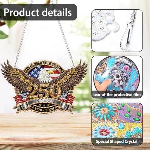 ARPADAMO Hanging Ornament Diamond Art Kits for Adults Eagle 7.2x4.6in | 5D Patriotic DIY Special Shaped Crystal 4th of July Independence Day Diamond Painting Kit,Window Hanging Gift for Home Garden - color: DP03976