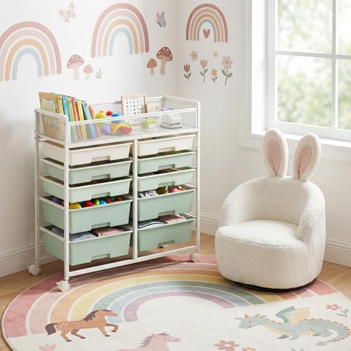 Rolling Craft Cart with Wheels and 10 Drawers, Art Cart Organizer and Storage, Rolling Storage Cart for Organizing Crafts, Yarn, Toys, School Supplies, etc - size: 10-Drawers(1 Pack)