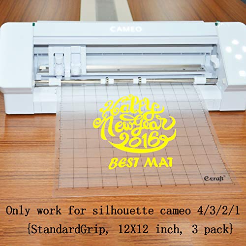 Ecraft StandardGrip Cutting Mat for Silhouette Cameo 5/4/3/2/1: 12X12inch Non-Slip Square Gridded Transparent Quilting Cut Mats Replacement Accessories for Silhouette Cameo. - color: Transparent - StandardGrip (3 pack)