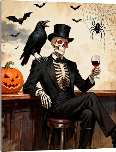 TINDAY Halloween Paint by Numbers Kit for Adults Paint by Number for Adults Beginner Skull Painting by Number for Adult on Canvas Acrylic Painting Wall Decor 16x20 in - color: Skull