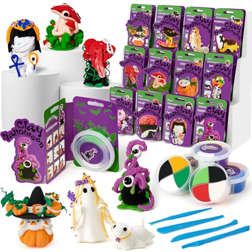 Winrayk Halloween Air Dry Clay for Kids Modeling Clay DIY Crafts Kit, 12 Boxes Magic Molding with Sculpting Tools and Tutorials, Pumpkin Party Favors Halloween Gifts Toys Arts and Crafts for Kids Teen