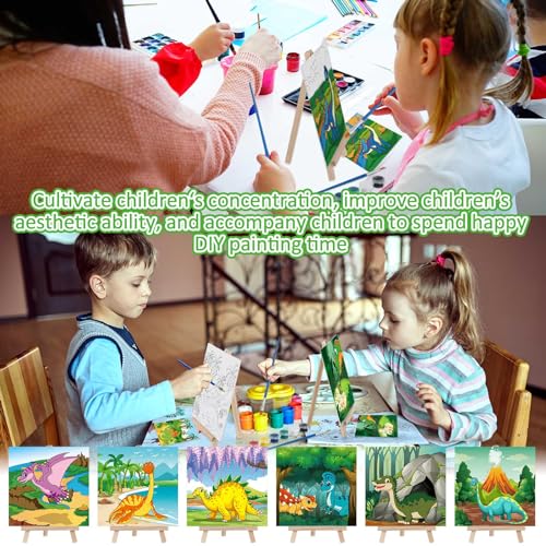 Tenceur 12 Sets Pre Drawn Canvas to Paint Adult Stretched Coloring Painting Canvas Panels with Design Easel and Brushes for Party Supplies Beginner Favor(Dinosaur) - style: Dinosaur